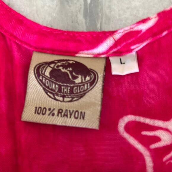 Around the Globe Sundress Size Large Y2K Batik Rayon Fish Print Coastal - Picture 4 of 8